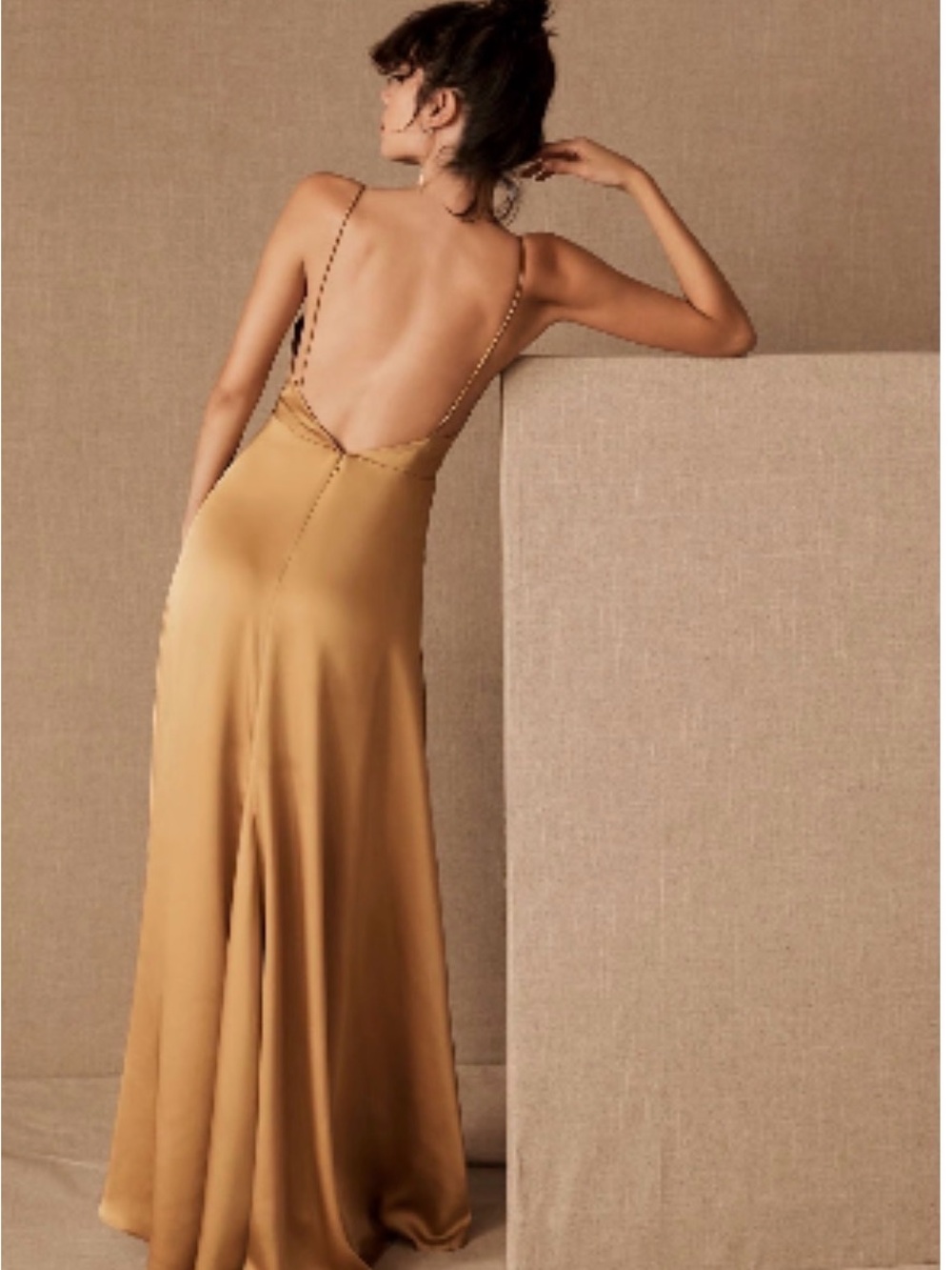 Fame and Partners Rosabel Dress Mustard Gold Satin Cowl Neck Capsule Prom Maxi - Picture 6 of 11